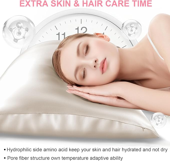 Silk Pillow Cases Standard Size with Hidden Zipper, Mulberry Silk Pillowcase for Hair and Skin, Smooth and Soft Breathable Cooling Silk Satin Pillow Covers for Sleeping, Gifts for Women, Beige