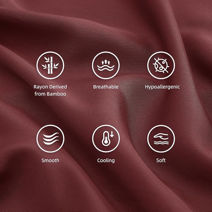 Standard Pillowcases, Cooling Viscose from Bamboo Pillow Covers with Envelope Closure, Soft Moisture-Wicking for Hot Sleepers, Hair and Skin-Friendly, Burgundy, 2 Pack