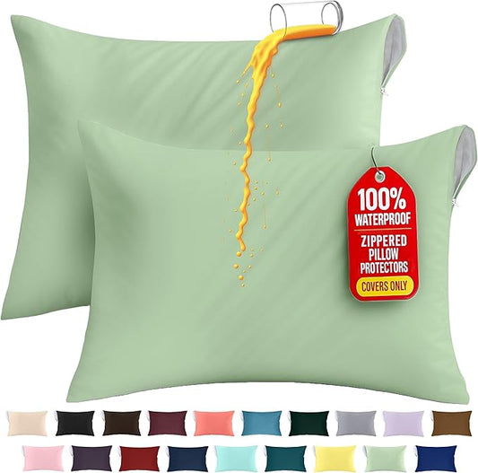 Utopia Bedding Premium 100% Waterproof Pillow Protectors with Zipper King Size (Set of 2), Bed Bug and Dust Mite Proof Zippered Pillow Covers, Pillow Encasement Cases, Sage