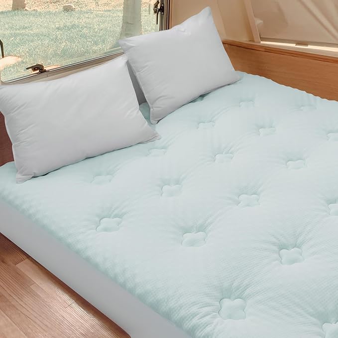 Hansleep RV Short Queen Mattress Pad Topper Memorry Foam, Camping Queen Foam Mattress Topper Viscose Derived from Bamboo, RV Mattress Pad Cover for Back Pain Relief, 60" x 75", White