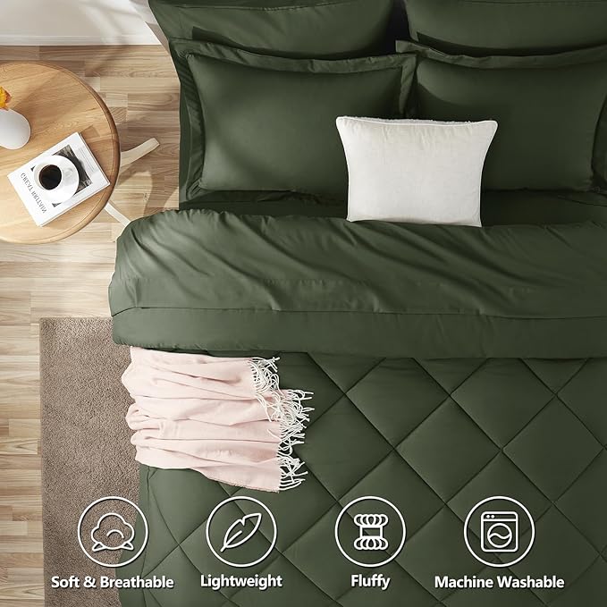 CozyLux Twin XL Comforter Set Dark Green - 5 Pieces Twin Extra Long Bed in a Bag for College Dorm, All Season Bedding Set for Girls and Boys, Soft Bed Set with Comforter, Sheets, Pillowcase & Sham