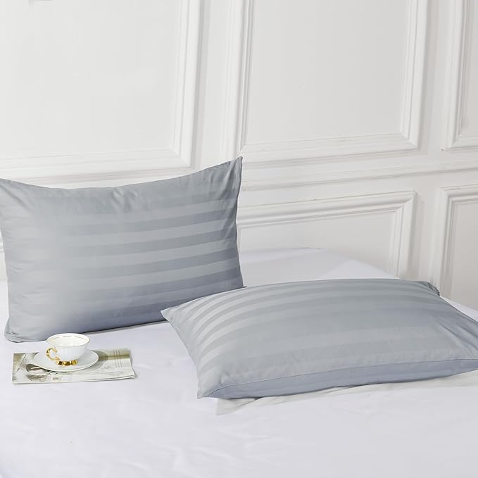 100% Egyptian Cotton Toddler Pillowcases Set of 2, 400 Thread Count Sateen Weave Small Pillow Protectors, Super Soft Breathable Zippered Pillow Covers 13x18 Inches (Stirpe Gray, Toddler)