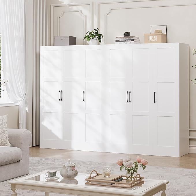 Garvee 3 Doors Wooden Wardrobe Closet, Morden Wardrobe Armoire with Doors and Shelves, Standing Closet Cabinet for Hanging Clothes, Large Capacity Storage Cabinet for Bedroom, White