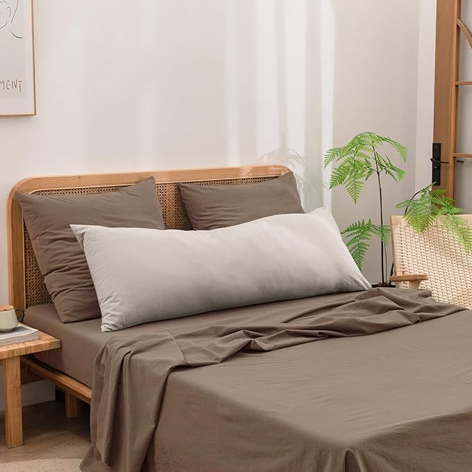 BESTOUCH 100% Washed Cotton Pillowcase for Hair and Skin Linen Feel Soft Comfortable Breathable 2 Set Pillow Case with Envelope Closure Solid Pine Bark Brown Euro 26x26 Inches