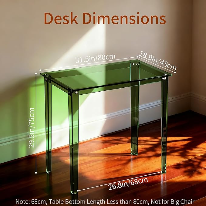 Acrylic Desk, Clear Modern Writing Table for Home Office (Green, Small)