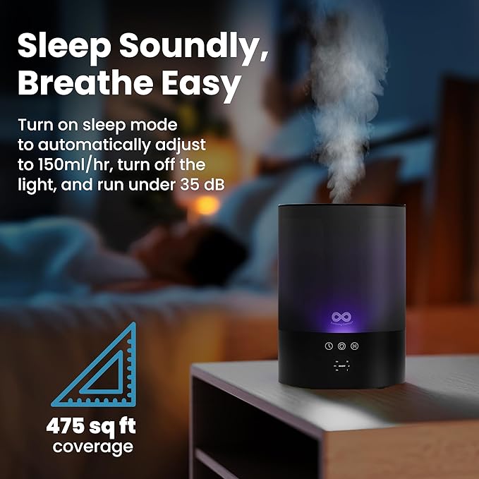 Everlasting Comfort 2.5L Top Fill Humidifier for Bedroom – Quiet, Easy to Fill & Clean, 24HR Runtime, Night Lights, Timer, Ultrasonic Cool Mist, Auto Shut-Off for Indoor Use - Black