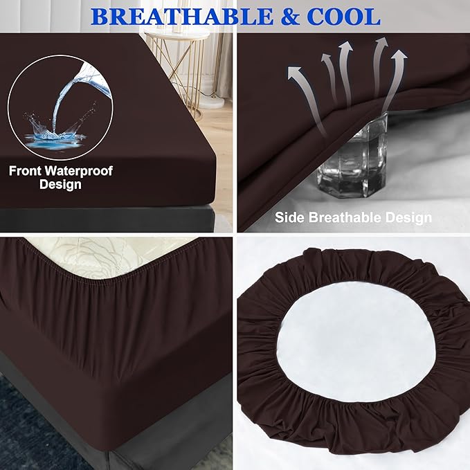Sufdari King Size Mattress Protector,Waterproof Mattress Protector,Fitted Sheet Style Mattress Cover with 18" Deep Pocket,Washable and Comfortable-Chocolate,King