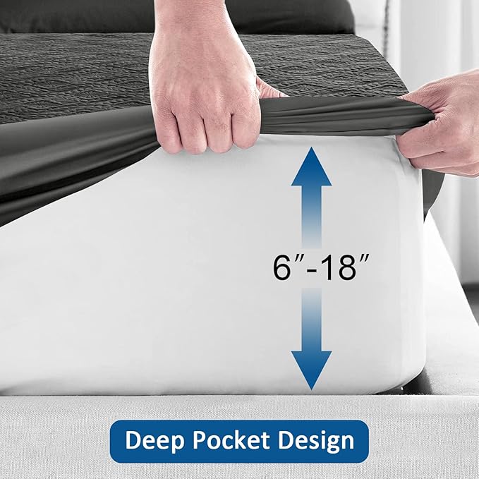 Sufdari Twin Waterproof Mattress Protector, Waterproof Mattress Cover,Breathable & Noiseless Mattress Pad, Waterproof Quilted Fitted Sheet Fits Up to 8-18" Deep Pocket