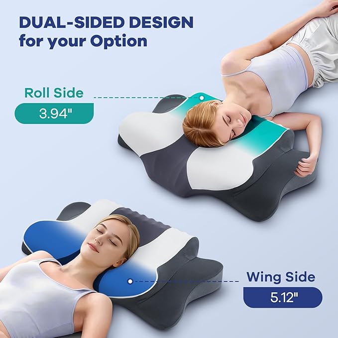 Cervical Neck Pillow for Pain Relief,Cervical Pillow with Memory Foam Ergonomic Pillows with Dual Heights for Back,Stomach and Side Sleepers Kids' Floor Pillows Cushions (Grey White, Standard 27"×16")