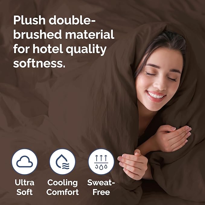 Duvet Cover Queen Size Set - Extra Soft Queen Duvet Cover 90" x 90" with 2 Pillow Shams - Hotel Luxury, Easy Care and Fade Free w/ Zipper Closures & Ties - All Season, Comfy, Cozy & Breathable (Brown)