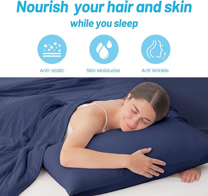 Cozy Bliss Cooling Pillow Cases for Hot Sleepers, Q-Max>0.45, King Size Set of 2, Soft & Silky Pillow Covers with Envelope Closure,Gift, Dark Blue, 20x36 Inches