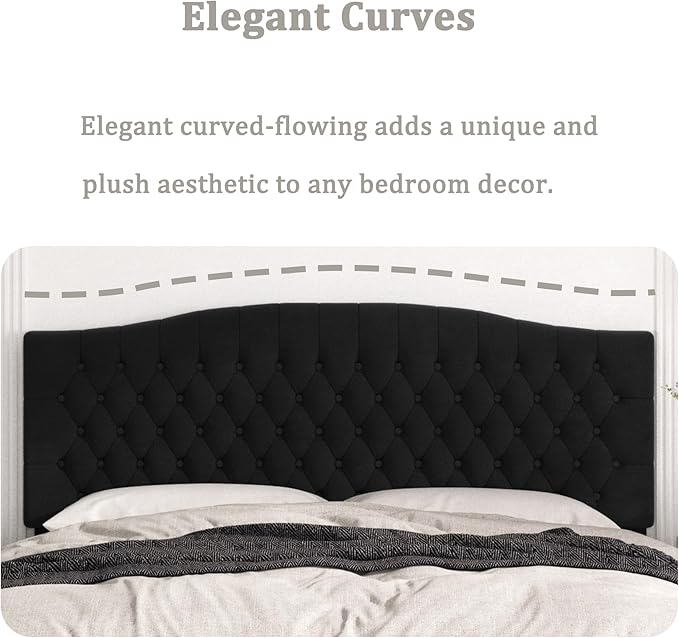 Befurtori King Headboard Only, Upholstered Headboard King for Adjustable Bed Velvet Tufted Wall Mounted Head Board with Solid Wood Legs Head Board, Black