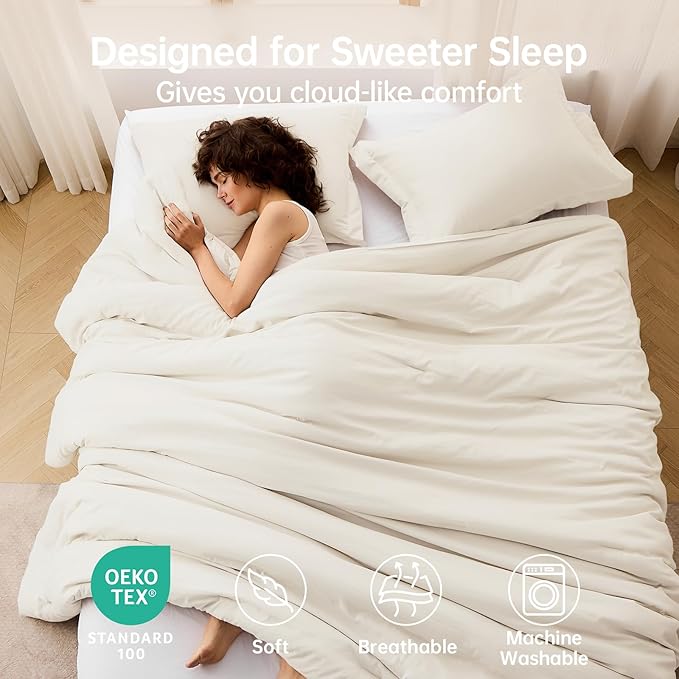 MUXHOMO California King Comforter Set, All Season Ultra Soft Down Alternative Bedding - 3 Piece Lightweight Bed Set Includes 1 Comforter (104"x96") and 2 Pillow Shams (20"x36"), Ivory