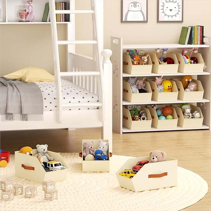 Homsorout Large Closet Storage Cubes - Closet Storage Bins with Dual Handles for Clothes, Towels, Toys, Shelf Organizer Bins for Bedroom, Nursery, Shelves, Small Spaces, Beige, 3 Pack
