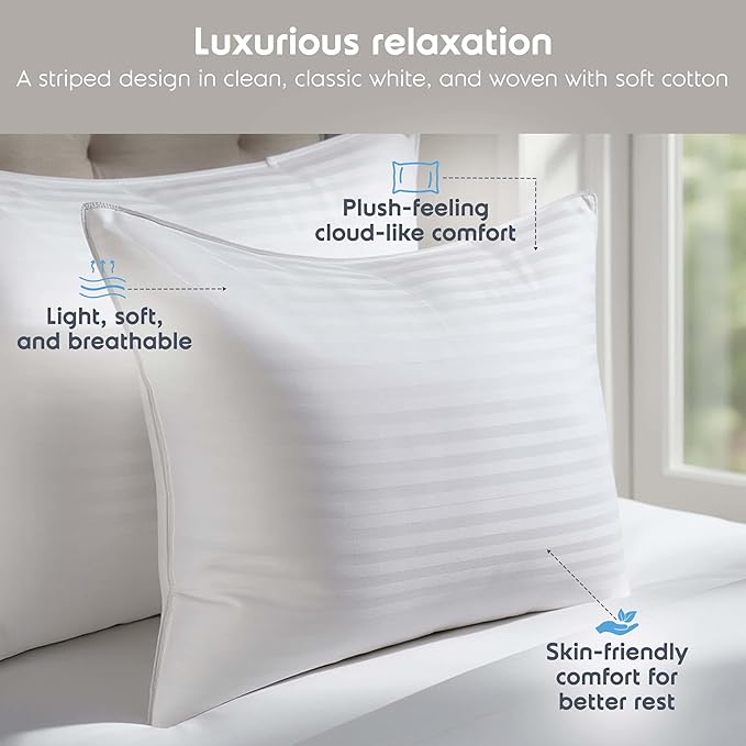 Nestl Cooling Memory Foam Pillow with Down Alternative Pillows Combo Set - Queen Size Set of 2, 1 Soft and 1 Firm, Adjustable for Side, Back, Stomach Sleepers, Breathable Washable Bed Cover, 20”x30”