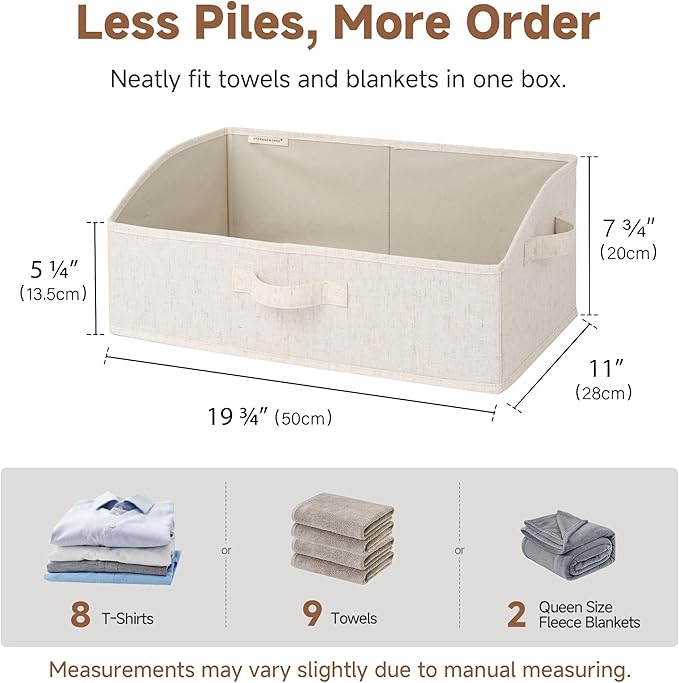 StorageWorks Trapezoid Storage Bins, Closet Organizers and Storage, Fabric Clothes Closet Bins, Shelf Baskets, Clothing, Toys, Towels, Large, Beige(Cotton-linen), 3-Pack