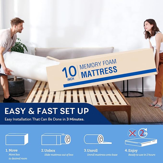 MLILY Twin XL Mattress in a Box, 10 inch Bed Mattresses, Cooling Gel Green Tea Memory Foam, Medium Firm