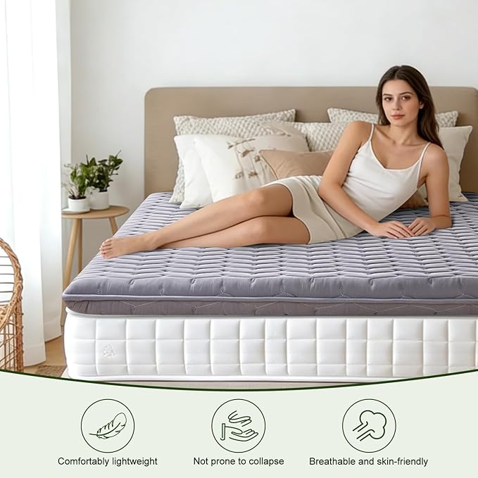 Premium Foam Queen Mattress Topper 3 Inch, Medium Firm Bed Pad for Supportive Sleep and Pressure Relief, Durable Foam Layer, 80 x 60 Inches, Gray