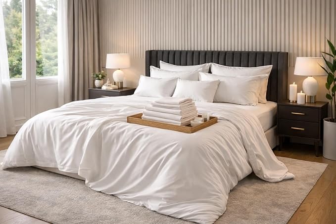 100% Egyptian Giza 92 Cotton Bed Sheet Set, 600 Thread Count, 4 Piece Soft & Breathable with Deep Pocket Fitted Sheet, Made in Egypt (White, King (U.S. Standard))