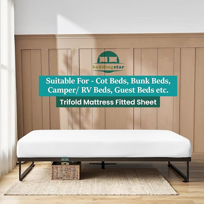 Full Fitted Sheet 54 x 75 Inches 8" Deep Pocket 100% Egyptian Cotton 600 Thread Count Snug Fit for Trifold Mattress, Narrow Twin, Camp Bunk, Guest Bed, Army Cot Soft & Breathable – White