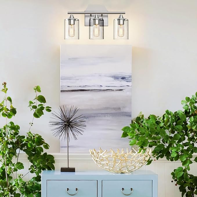 3-Light Bathroom Light Fixtures,Brushed Nickel Vanity Light,Modern Bathroom Lighting Fixtures Over Mirror,Wall Lighting Sconces for Mirror Bedroom Living Room Vanity Table Hallway