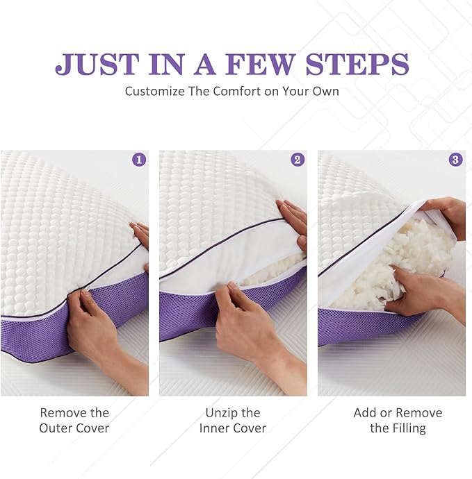 HOMELAB Adjustable Shredded Memory Foam Body Pillow Bundle with Gray Mulberry Silk Pillowcase, Cooling Long Pillow Full Support for Side Sleepers, Back, Hip & Leg Comfort, 1 Pack 20"x52"