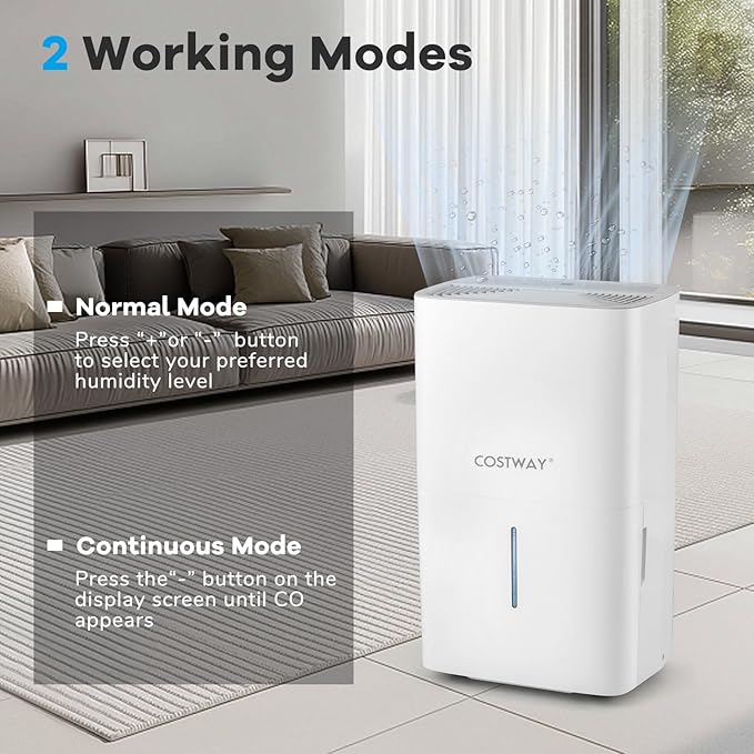 COSTWAY 65 Pints Energy Star Dehumidifier, 5000 Sq.Ft Portable Large Home Dehumidifier for Basements with 2 Modes & 3 Fan Speeds, 1.4 Gallon Tank