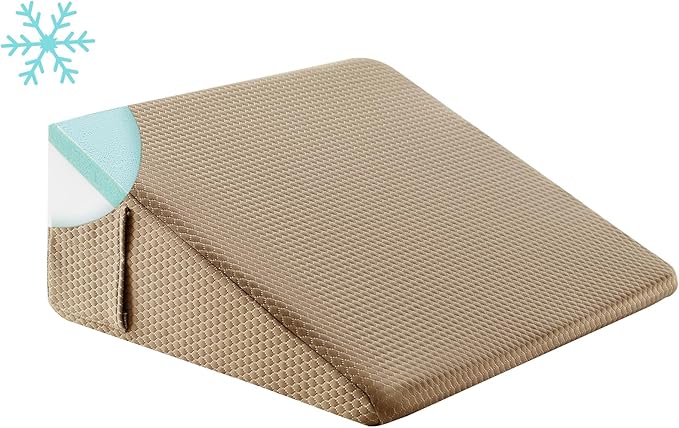 Bedluxe Wedge Pillow, 12 inch Bed Wedge Pillow for Headboard, Pillow Wedge for Acid Reflux Relief, Sleeping, After Surgery, Snoring, Gerd, Triangle Pillow Wedge - Cooling Memory Foam Top, Coffee
