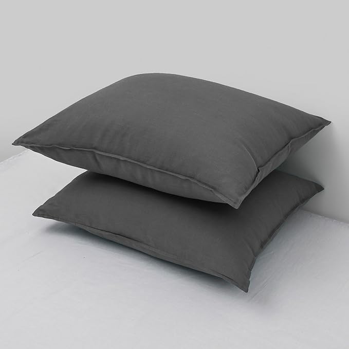 CHUFFED Linen Pillow Case 2 Pack 100% Linen Standard Pillowcases, Breathable and Cooling Washed Pillow Shams with Zipper Closure, 20x26 Inches,Dark Grey