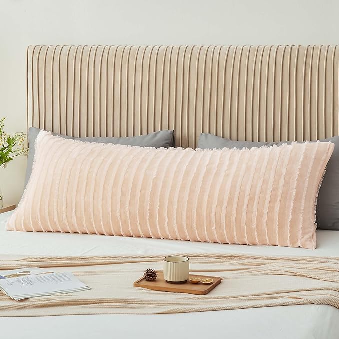BEDELITE Body Pillow Cover with Zipper Closure, Decorative Boho Fleece Pillowcase 20 x 54 Inches, Luxury Fluffy Plush Long Body Pillow Pillowcase for All Seasons(Coral-Boho)