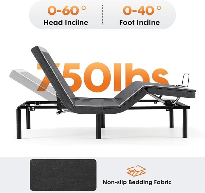 Sweetcrispy Twin XL Adjustable Bed Frame, Ergonomic Electric Base with Wireless Remote and 2 USB Ports, Head and Foot Incline, Zero Gravity, Anti-Snore, Easy Assembly