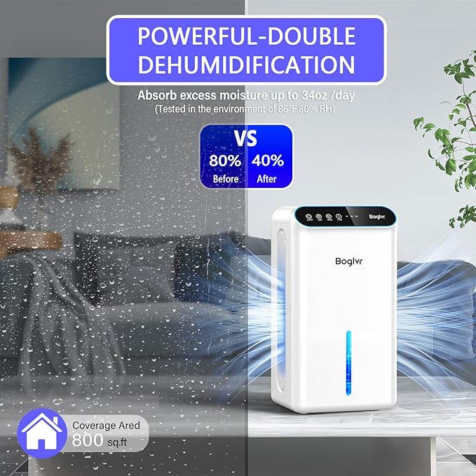Dehumidifiers, Dehumidifier for Home (85 OZ, 800 sq.ft) Quiet Small Dehumidifier for Bedroom Bathroom Basement with Drain Hose, 3 Gear Timer, Sleep Mode, Auto Shut Off, 7 Color Ambient Light