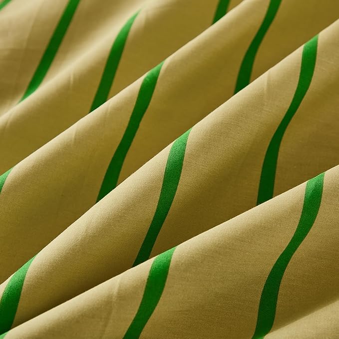 Merryword 100% Cotton Pillow Cases, King Size Pillowcases, Khaki & Green Striped Pillowcases, Luxury Linen Like Pillowcase, Soft Breathable Track Stripes Pillow Covers, Set of 2