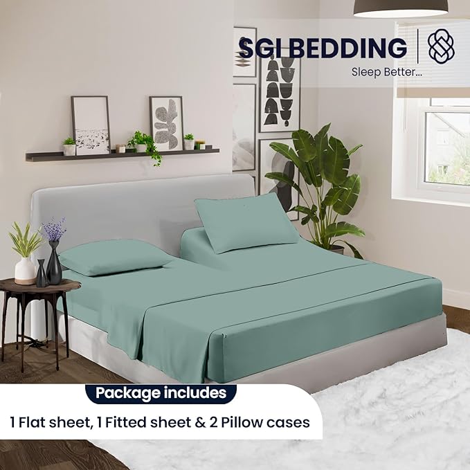 SGI bedding 36" King Split Top Flex Head Sheet 100% Egyptian Cotton 1000 TC Flex Top Sheets for Adjustable Bed 4Pc Set 15 inch Deep Pocket for Sleep Number Bed - Aqua Green