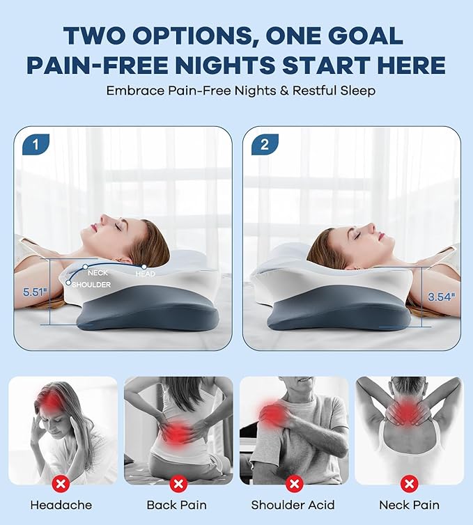 DONAMA Cervical Pillow for Neck and Shoulder, Cooling Contour Memory Foam Pillow for Pain Relief, Ergonomic Neck Support Pillow for Side Back Stomach Sleepers with Removable Pillowcase