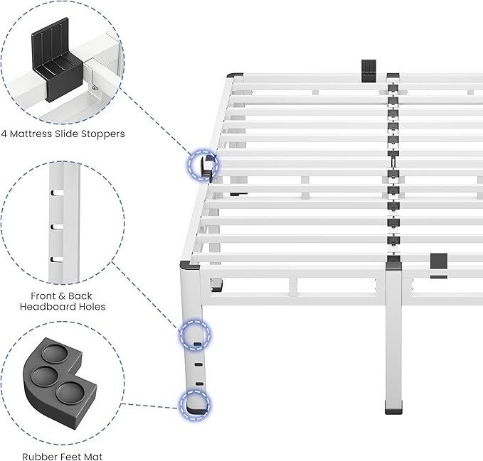 NKZ 24 Inch King Size Bed Frame, Metal Bed Frame & Box Spring 2 in 1 Platform with Round Corner Legs, 4000Lbs Heavy Duty Metal Frame, Mattress Slide Stopper, Headboard Hole, Noise-Free, Easy Assembly