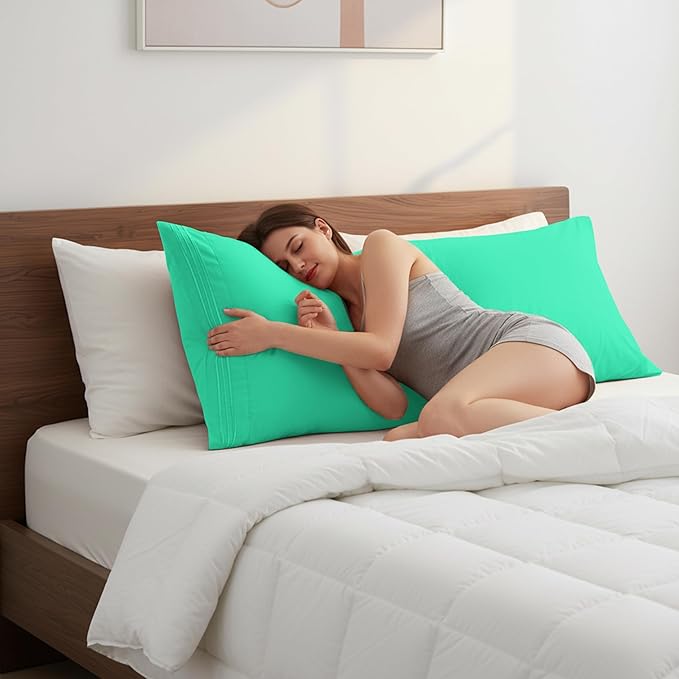 Elegant Comfort Luxury Ultra-Soft 1-Piece Pillowcase Set - 1500 Premium Hotel Quality Microfiber Double Brushed - Wrinkle Resistant, Body Pillowcase Size, Paradise Teal