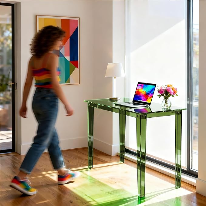 Acrylic Desk, Clear Modern Writing Table for Home Office (Green, Small)