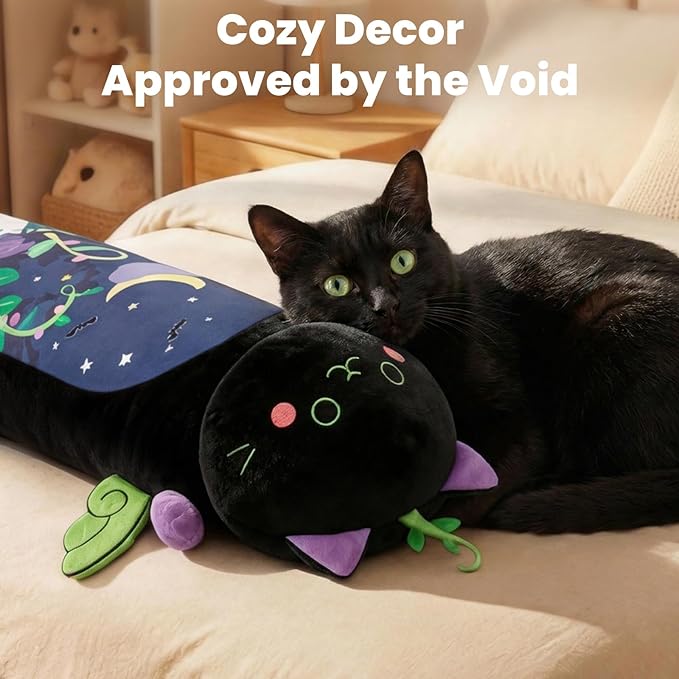 Mewaii Long Cat Plush 5 Sizes, 120% Extra Filling Giant Plushness Kids Body Pillow, Kawaii Cute Black Cat Stuffed Animals Plushies, Big Long Body Pillow Black Cat Plush Gift for Girls 44”