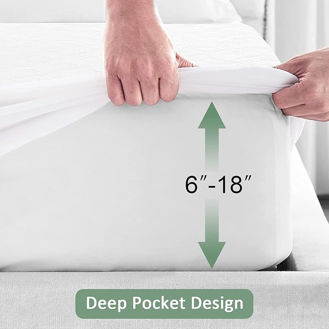 Sufdari Full Waterproof Mattress Protector, Waterproof Mattress Cover,Breathable & Noiseless Mattress Pad, Waterproof Quilted Fitted Sheet Fits Up to 8-18" Deep Pocket