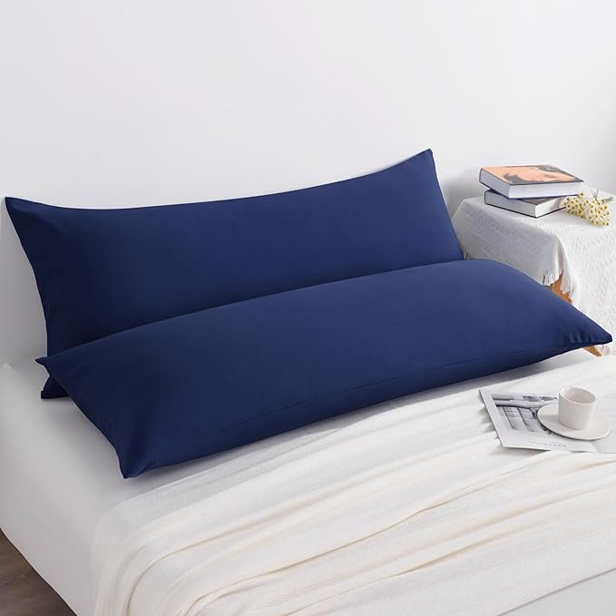 NTBAY Body Pillow Cases Set of 2, 2 Pack Brushed Microfiber 20x54 Pillow Cases, Soft, Wrinkle, Fade, Stain Resistant Navy Blue Pillow Cases with Envelope Closure, 20x54 Inches, Navy Blue