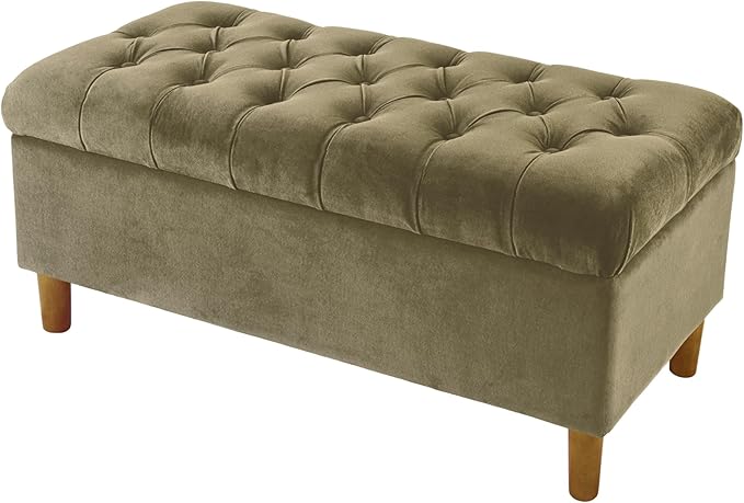 Homepop Home Decor | Tufted Ainsley Button Storage Ottoman Bench with Hinged Lid | Ottoman Bench with Storage for Living Room & Bedroom,Light Sage Green Velvet