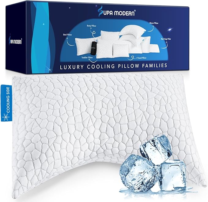 Side Sleeper Pillow for Neck and Shoulder Pain Relief, Cervical Neck Support Pillow for Side Sleepers, Cooling Shredded Memory Foam Pillows for Hot Back Sleepers, Adjustable Curved Queen Bed Pillows