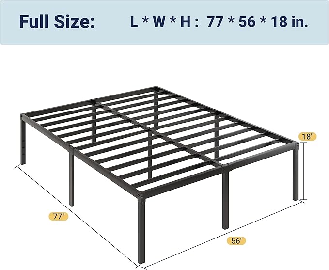Allewie Full Size Bed Frame, 18 Inch Metal Platform Beds with Storage Space, No Box Spring Needed and Easy Assembly, Black