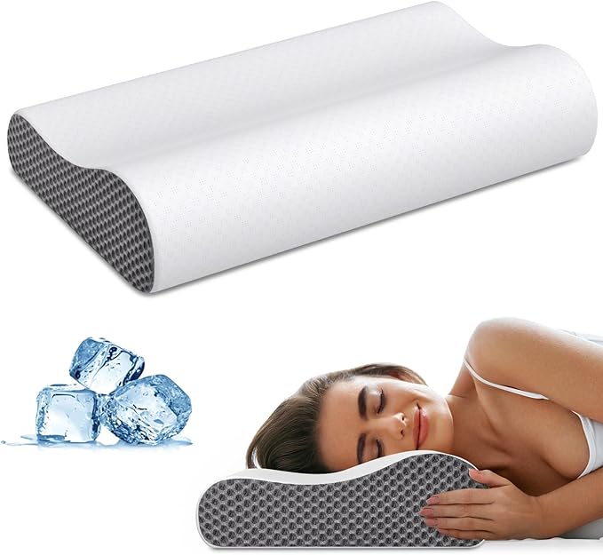Cervical Neck Pillow for Pain Relief, Contour Memory Foam Pillows Ergonomic Pillow for Sleeping Bed Pillow Neck Support with Cooling Pillowcase Orthopedic Pillow for Side Back Sleepers