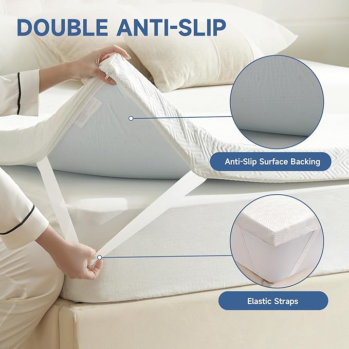 Eiayeebil 2 Inch Memory Foam Mattress Topper Queen, Memory Foam Pad with Removable & Washable Cover, Bed Topper for Back Pain, Non-Slip Ventilated Design, Queen Size