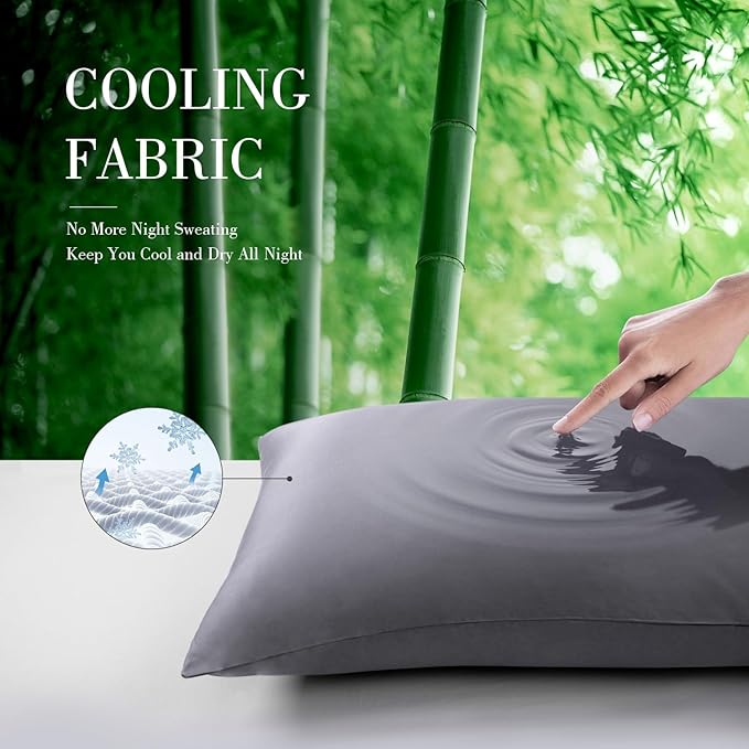 WishSmile Body Cooling Pillowcase Long Pillow Case Breathable Cool Silky Soft Rayon Derived from Bamboo Fabric, Hair and Skin Friendly, Dark Grey, 1 Pack, 20x54IN