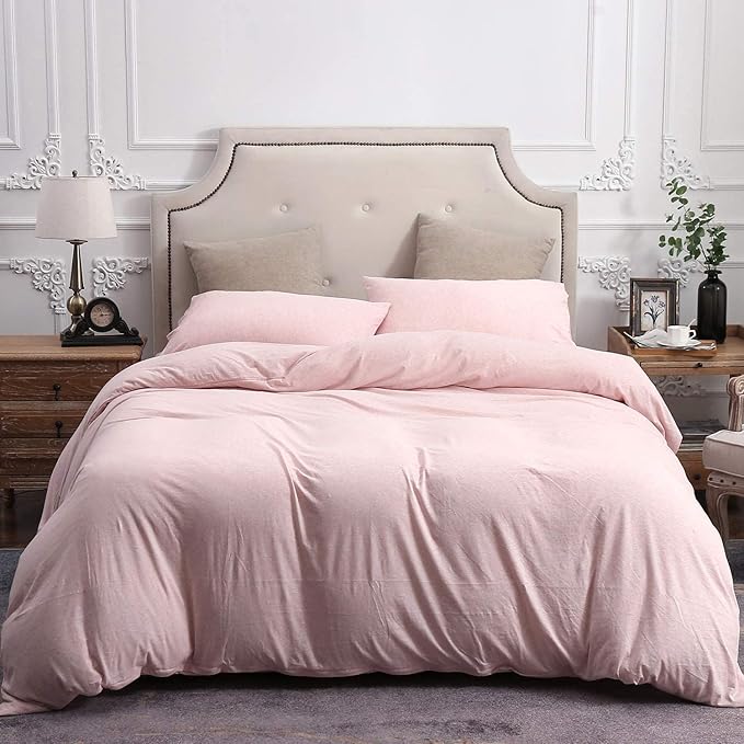 PURE ERA Jersey Knit Duvet Cover Set 100% T-Shirt Cotton Super Soft Comfy 3pc Bedding Set with Zipper Closure (Heather Pink, King)