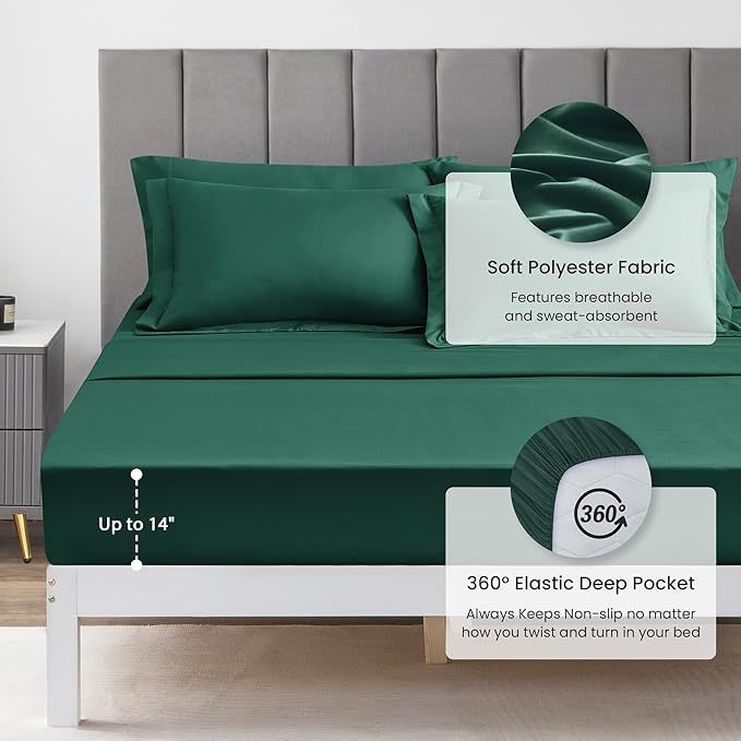 Love's cabin Full Comforter Set Dark Green, 7 Pieces Full Bed in a Bag, All Season Bedding Sets with 1 Comforter, 1 Flat Sheet, 1 Fitted Sheet, 2 Pillowcase and 2 Pillow Sham | Soft, Breathable, Lightweight, Comfortable