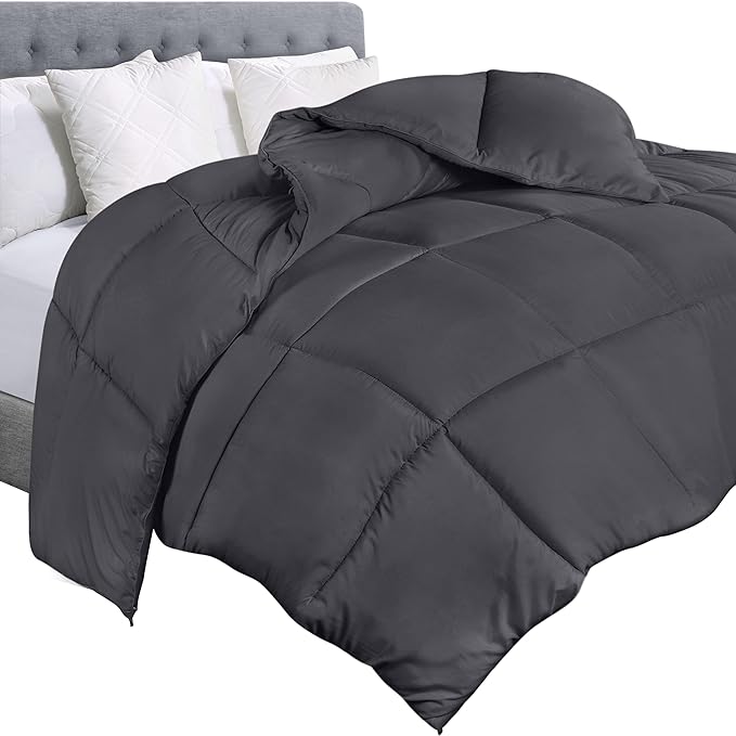 Utopia Bedding King Comforter Duvet Insert, Quilted Grey Comforter with Corner Tabs, Box Stitched Down Alternative Comforters King Size 90 x 102 inches